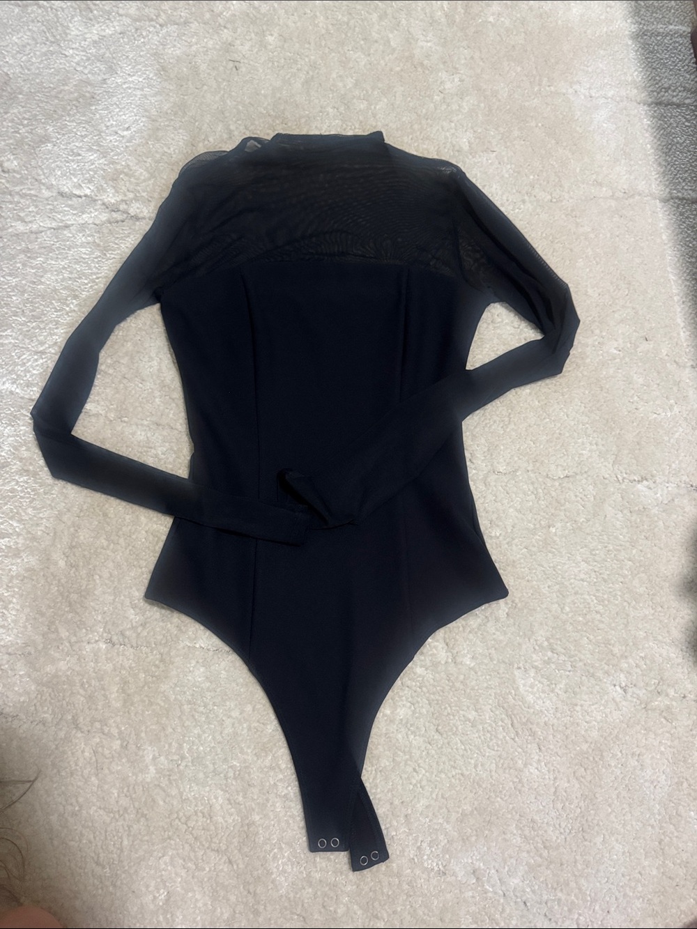 Abercrombie & Fitch Black Long-Sleeve Mesh Yoke Bodysuit